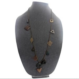 Vintage Art To Wear Bohemian Style Mixed Media Stone Metal Dangle Necklace